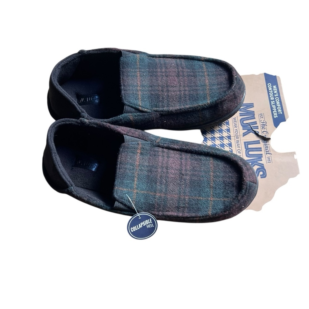 NWT Muk Luks Men's Owen‎ Plaid Slippers Loafers Brown Medium 9-10